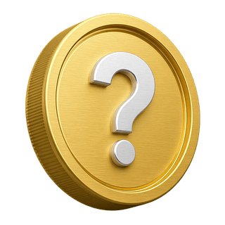 Elemento decorativo en la página de preguntas frecuentes: moneda dorada en 3D con un signo de interrogación